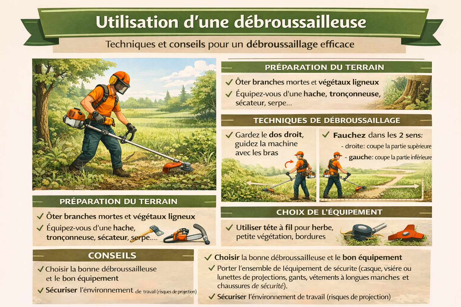 Débroussailleuse en action